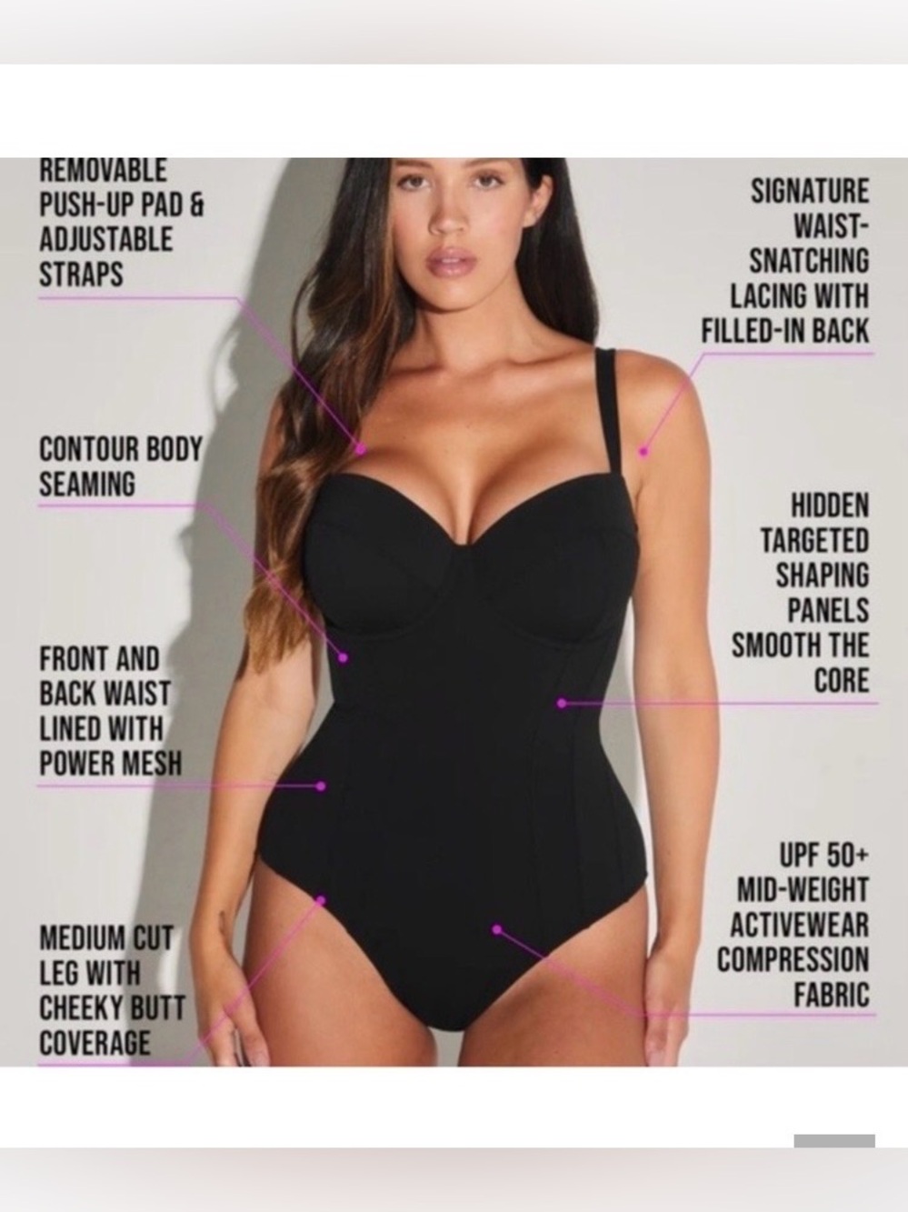TA3 Black Pushy plus size sculpting one piece bathing suit black 3X reg long FG